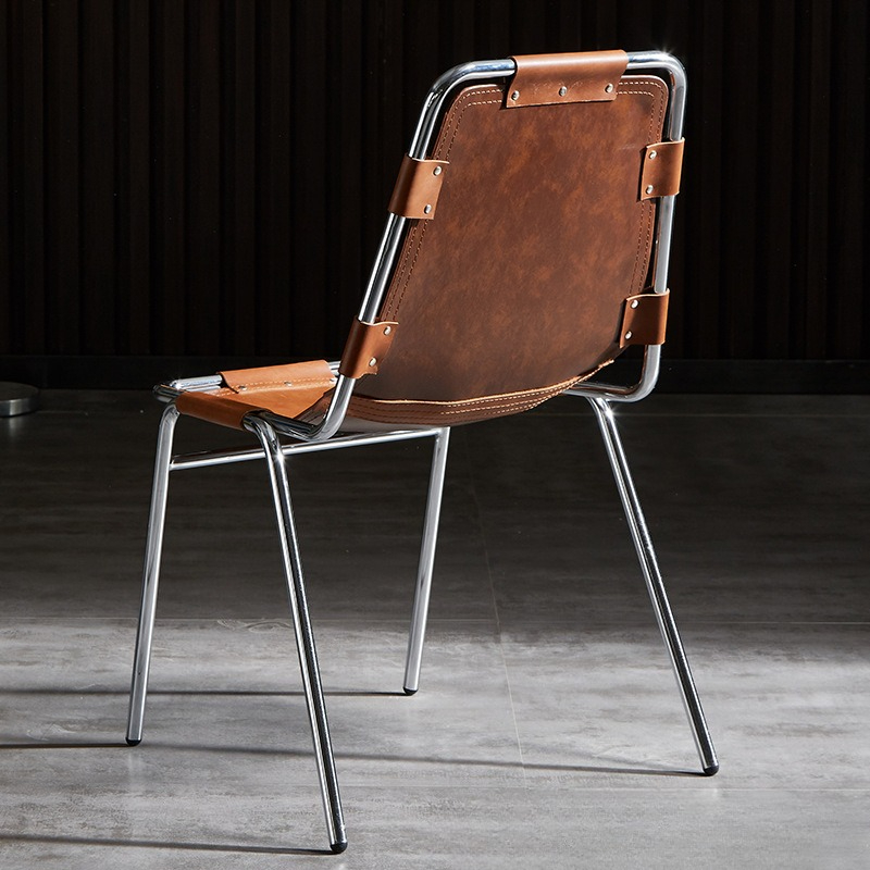 Outdoor Furniture For Cafe - Vintage Leather Dining Chair Industrial Modern