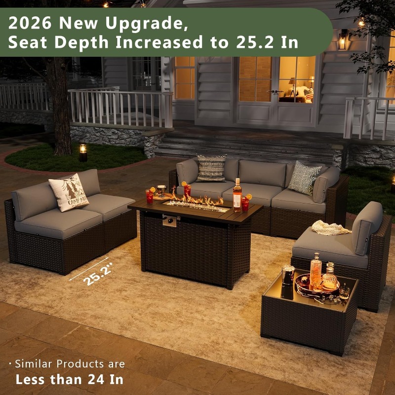 Outdoor Furniture Fire Table - Aoxun 8 Piece Patio Furniture Set