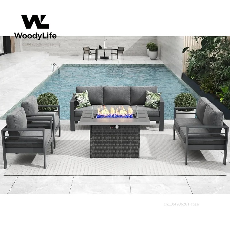 L5 Pieces Modern Aluminum Pati - Outdoor Furniture Fire Table review and price