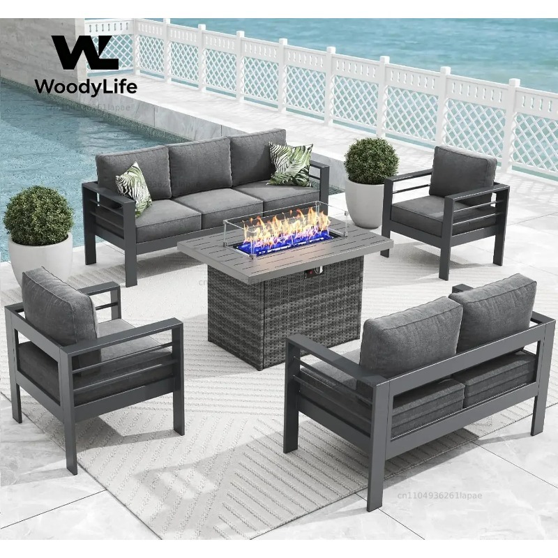 L5 Pieces Modern Aluminum Pati - Outdoor Furniture Fire Table review and price