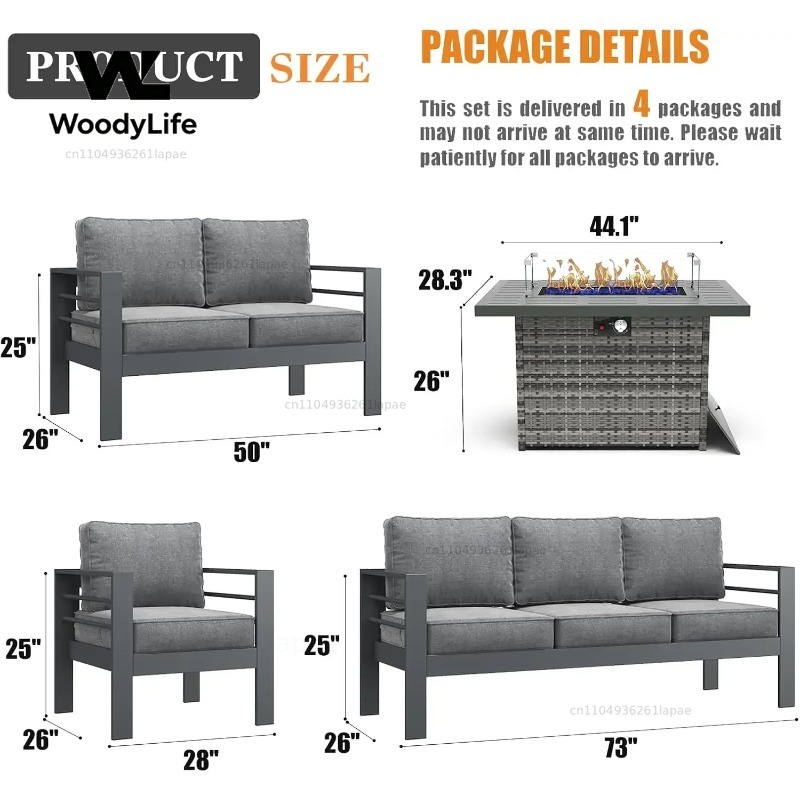 L5 Pieces Modern Aluminum Pati - Outdoor Furniture Fire Table review and price