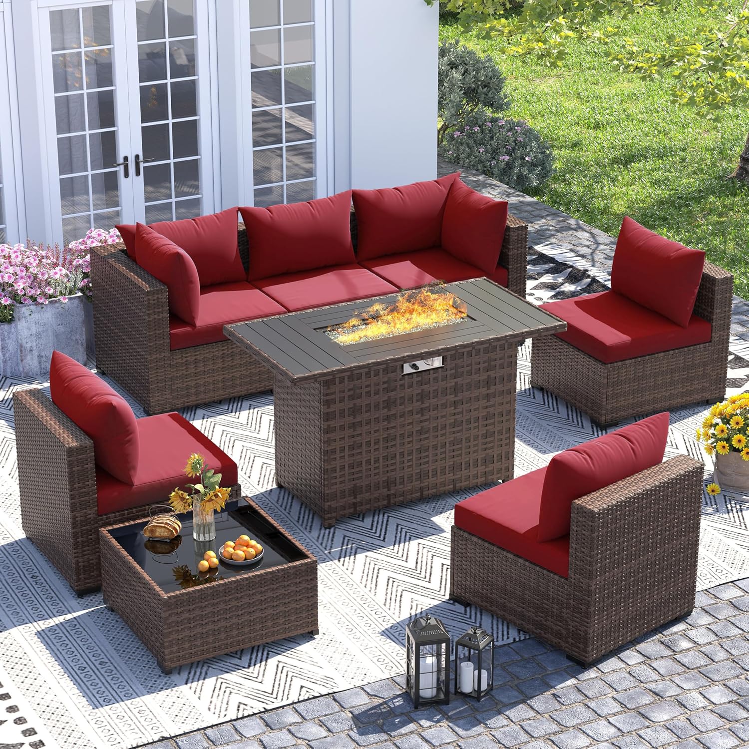 8pc All-Weather Wicker Section - Outdoor Furniture Fire Table review and price
