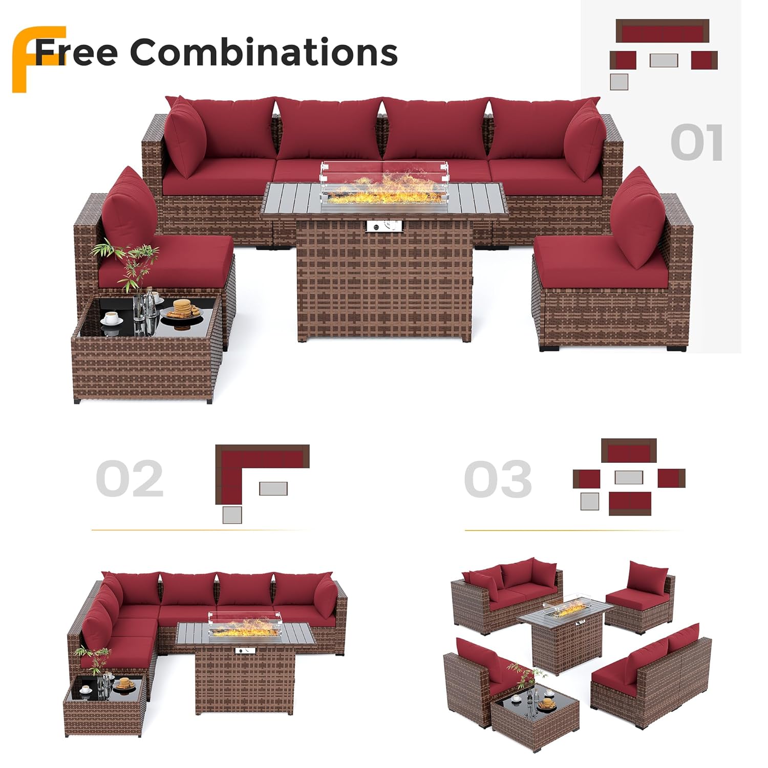8pc All-Weather Wicker Section - Outdoor Furniture Fire Table review and price