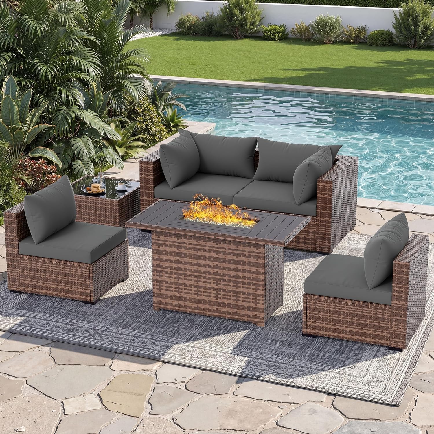 5-Piece Outdoor Sectional Sofa - Outdoor Furniture Fire Table review and price