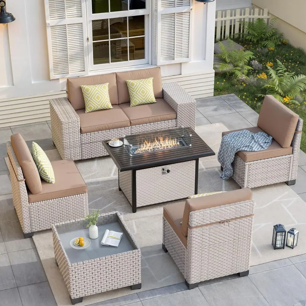 7-Piece Outdoor Patio Furnitur - Outdoor Furniture Fire Table review and price