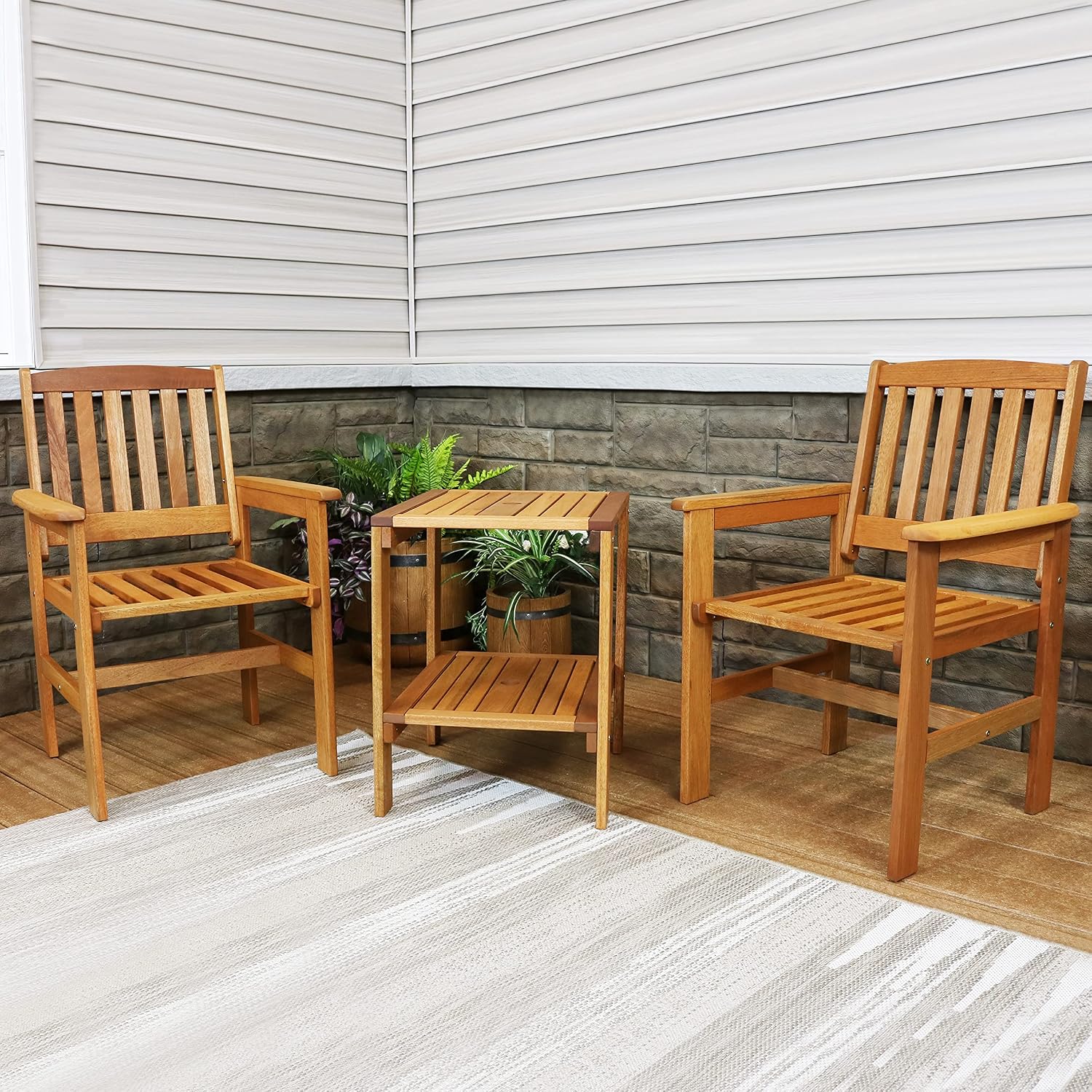 3-Piece Wood Patio Set 2 Chair - Outdoor Furniture Oil review and price
