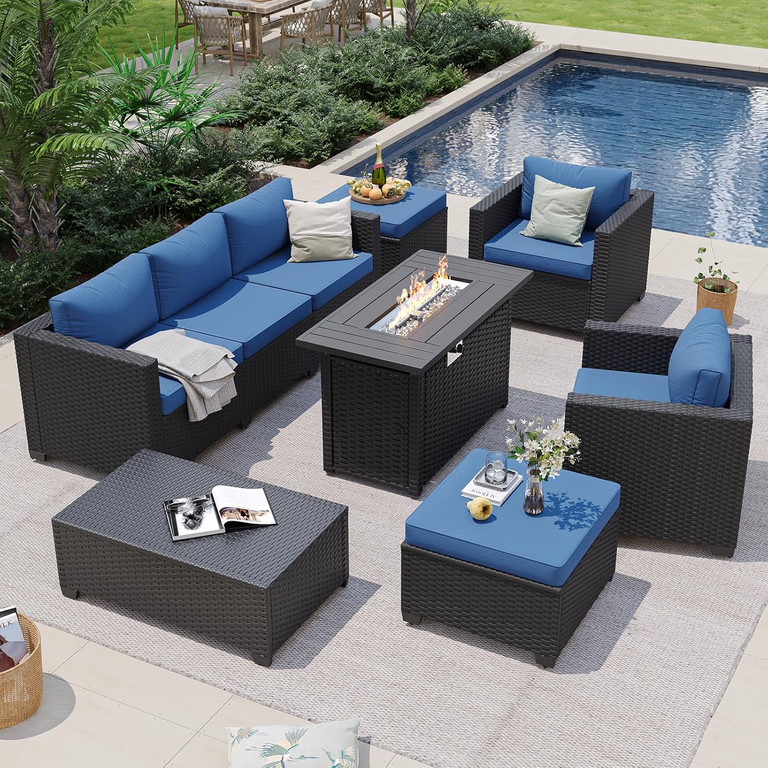 Navy Blue Outdoor Sectional So - Outdoor Furniture Fire Table review and price