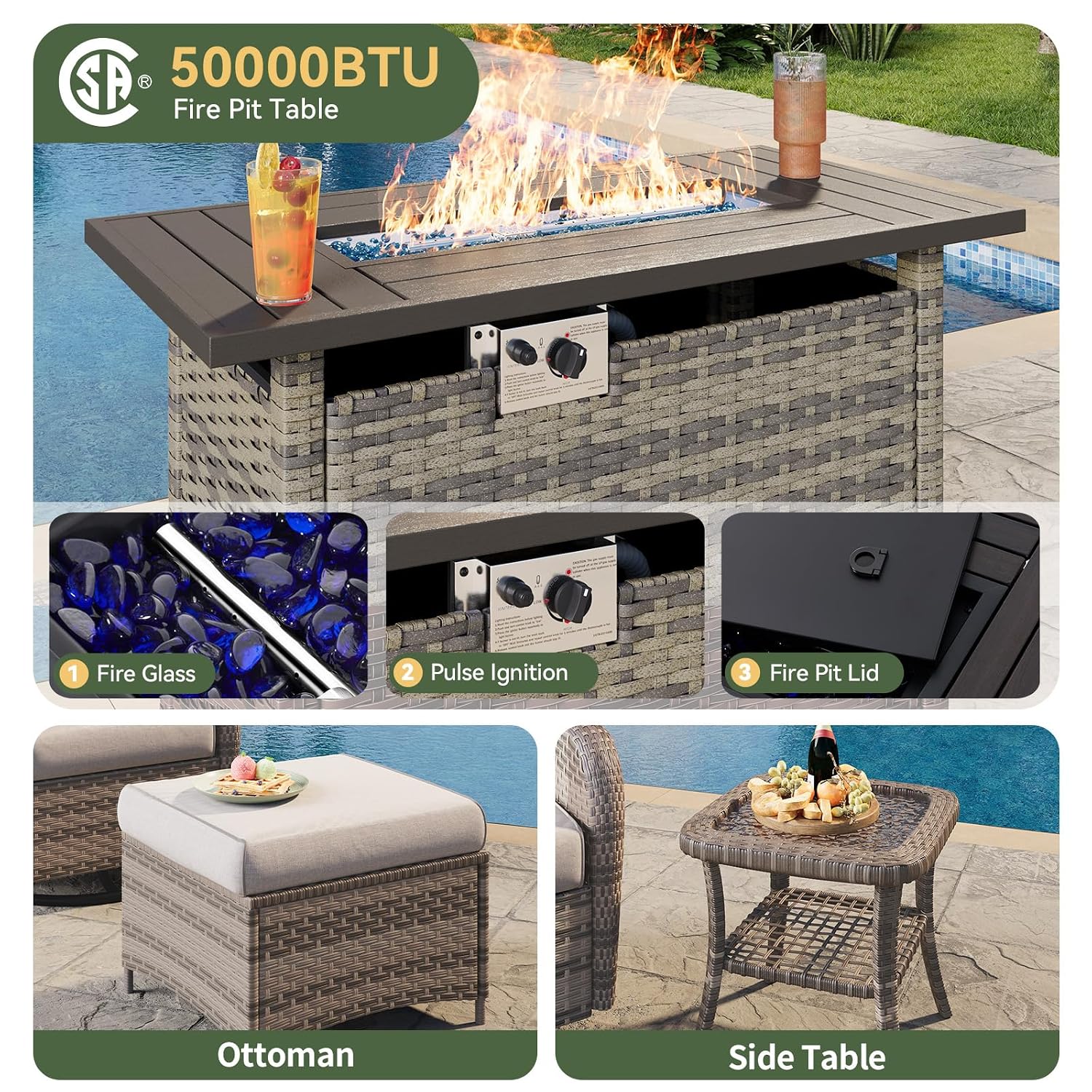 7-Piece Wicker Patio Set with  - Outdoor Furniture Fire Table review and price