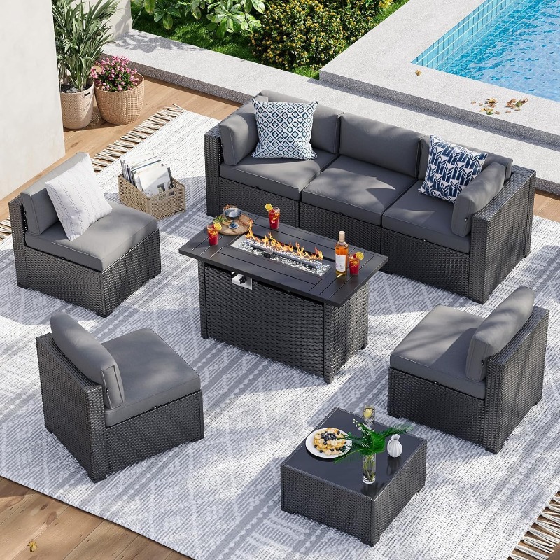 Aoxun 8 Piece Patio Furniture  - Outdoor Furniture Fire Table review and price