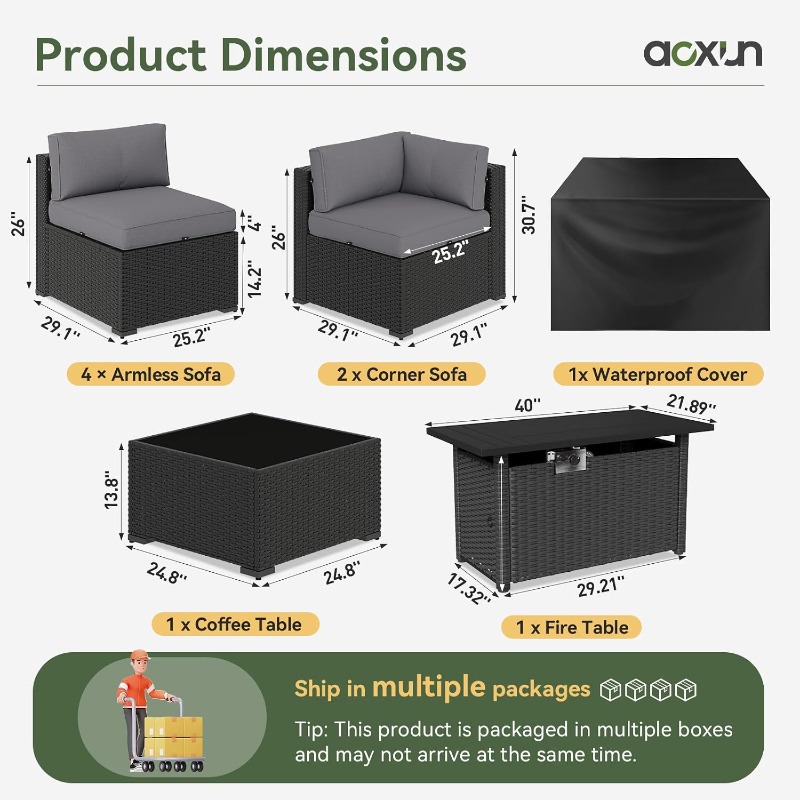 Aoxun 8 Piece Patio Furniture  - Outdoor Furniture Fire Table review and price